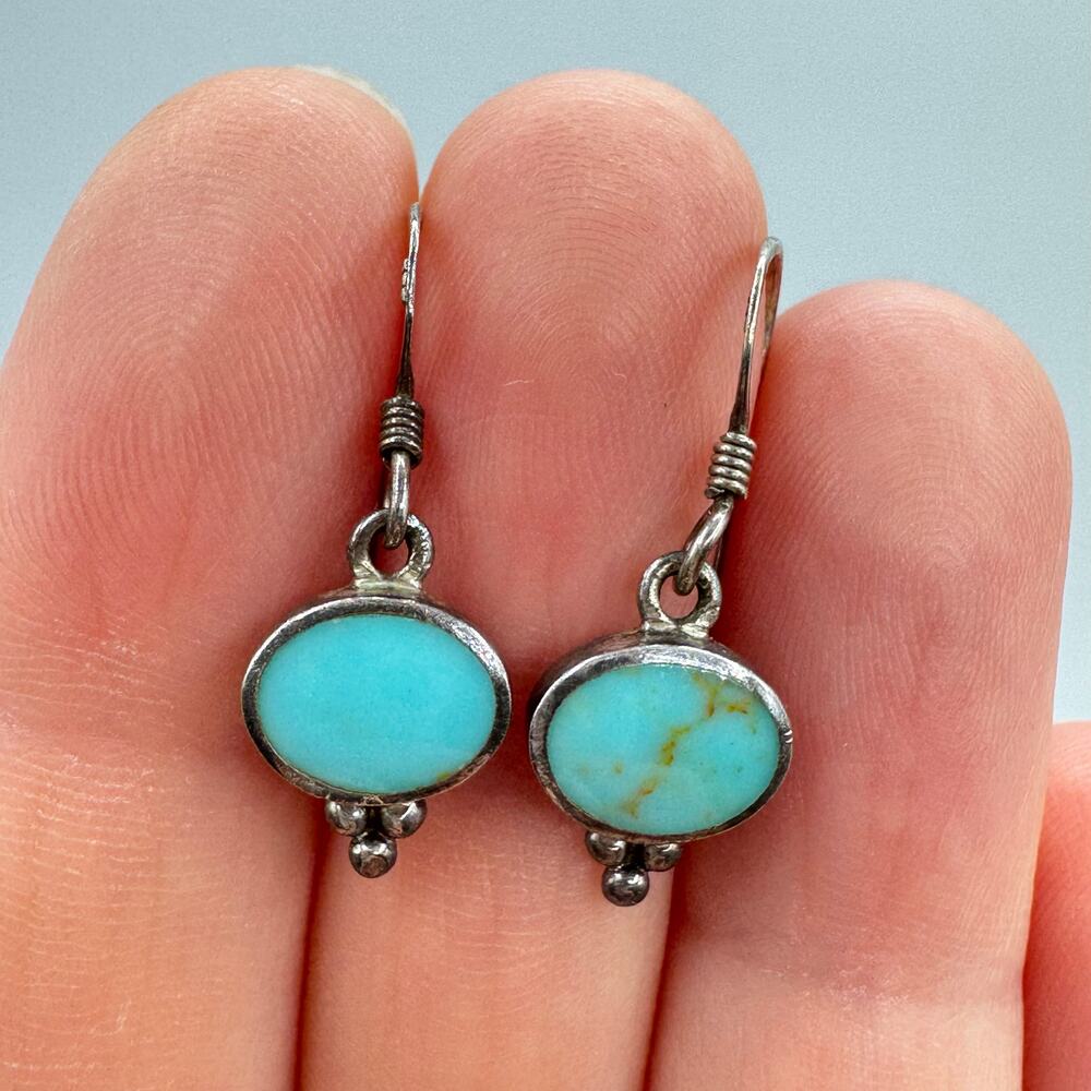 Turquoise & 925 Sterling Silver Dangle Earrings Southwestern Tribal Native Boho - Picture 2 of 10